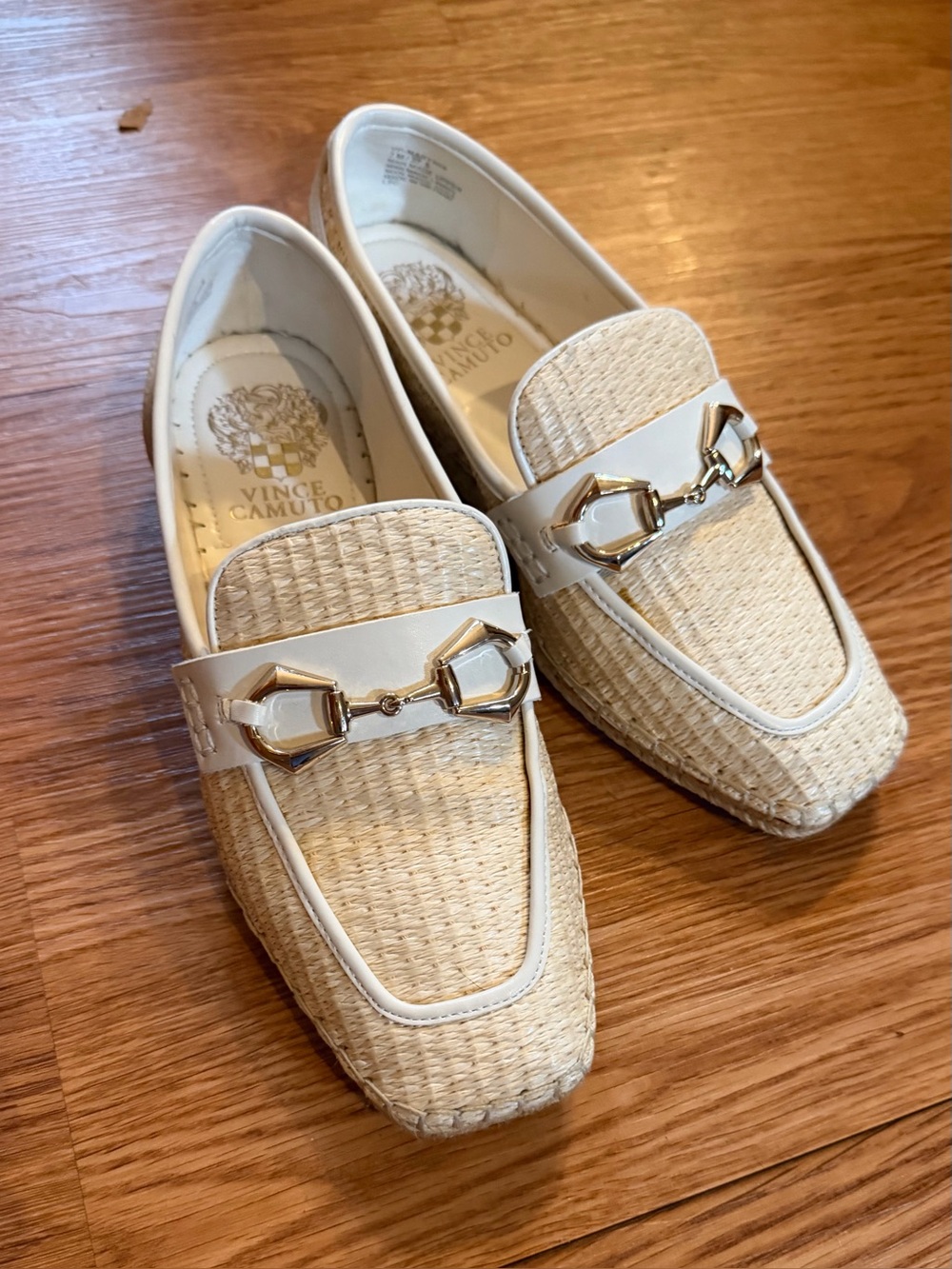 Vince Camuto Women's Cream Raffia Horsebit Loafers size 7